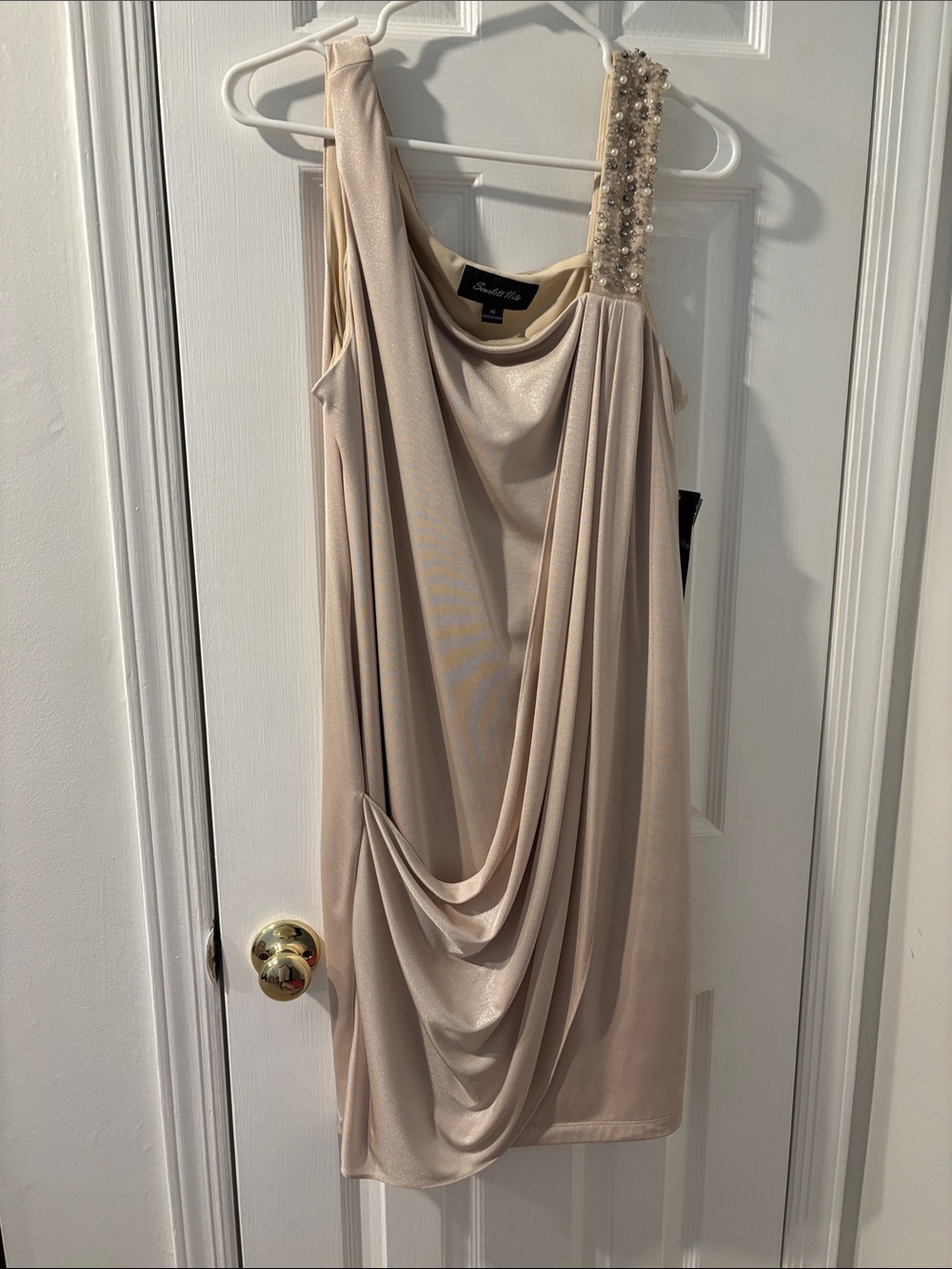 Scarlett Nite One-Shoulder Pearl-Beaded Nude Dress